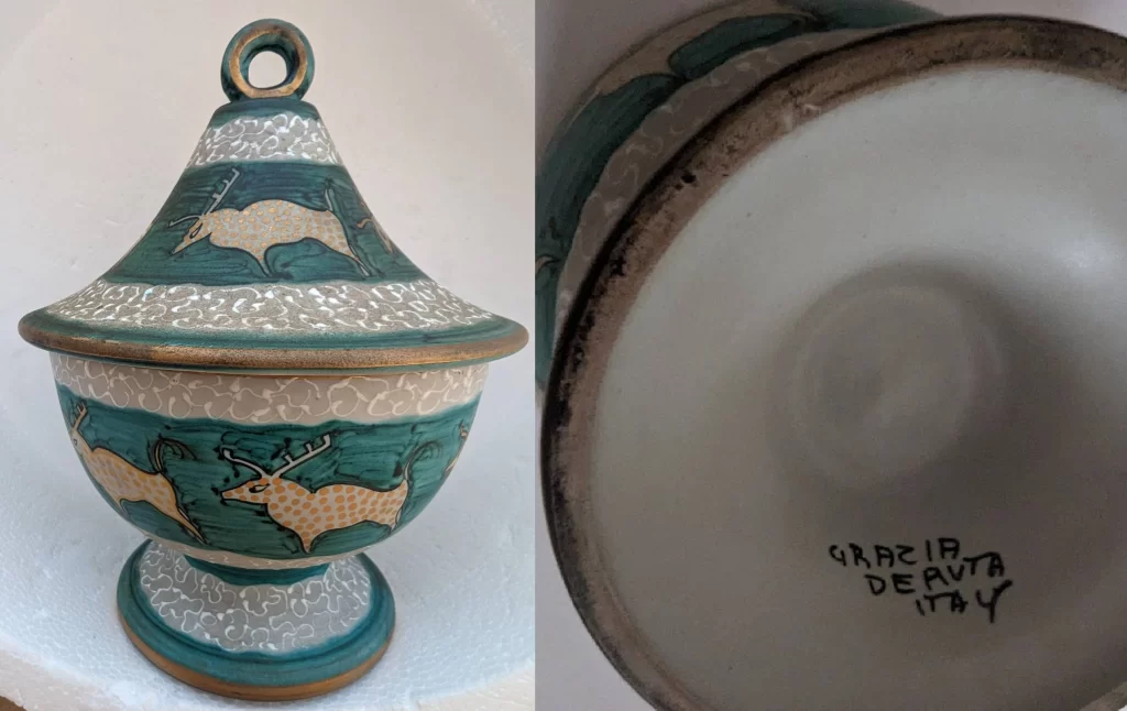 vintage ceramic lidded pot from Grazia in the Deruta region