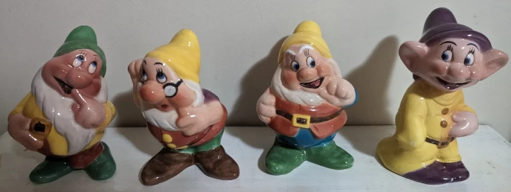 vintage ceramic Disney characters made by Ugo Zaccagnini in the 1940-50s from Snow White and the Seven Dwarfs