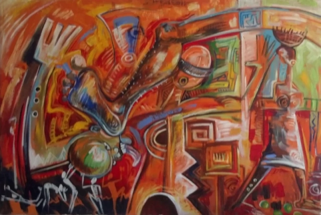 abstract painting detailed orange from Angola