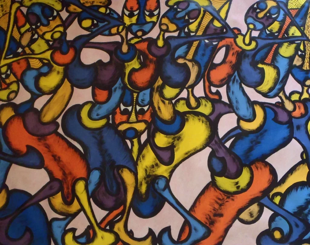 abstract painting from ghana of dancing figures