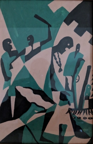 Abstract painting of figures fighting from Nigeria