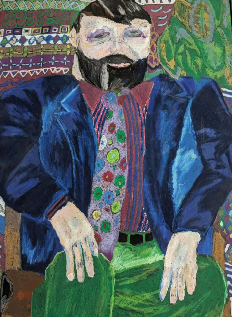 tempera on paper portrait of a man smoking by South Africa based artist Natalie Bergman