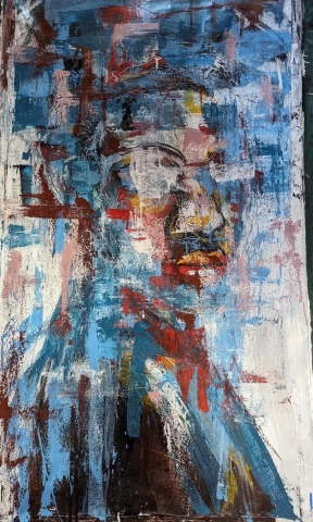 Oil on canvas abstract figurative painting from unknown artist in the south of Africa