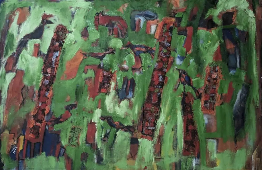 abstract mixed media + acrylic on canvas from Ugandan artist Tusiime Mathias