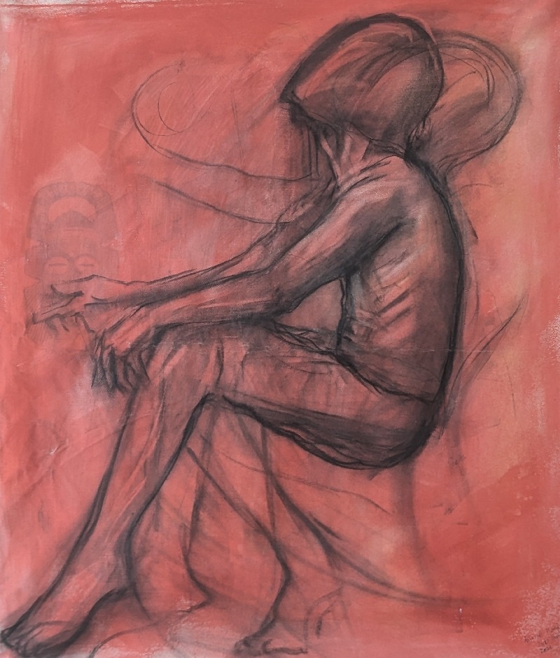 a figurative acrylic + charcoal from Ethiopian artist Ashenafi